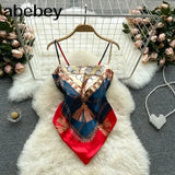 Treny Print Top Women's Sexy Backless Strap Camis Scarf Tie Crop Top Beach Holidays Sexy All-matching Summer