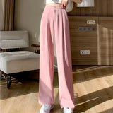 Toloer Leg Pants Women's Pants Down Loose High Waist Pink Trousers Spring And Autumn Suit Narrow Version Straight Leg Casual Floor Trousers-Outfit