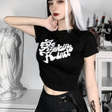 Graduation party Gothic Letter Print Crop Tops Summer Harajuku O Neck Short Sleeve Tee Punk Grunge Bodycon Women Black T