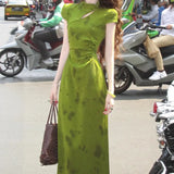 Chinese White Design Feeling Small Gentle And Comfortable Green Butterfly Flaking Cheongsam Women's Two-Color