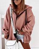 Fashion Pink Zipper Letter Print Over Size
