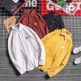 Striped Men's Shirt Long Sleeve Harajuku Japanese Fashion Casual Women Shirts Blouse Autumn Moon Cloud Embroidery