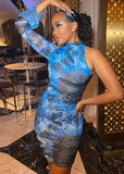 Party Print Blue Single Sleeve Mini
