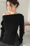 Woman Sweaters Off Shoulder Split Knit Y2K Tops Elegant Women's Sweater Pullovers Fashion Pull Femme Jumper Fall