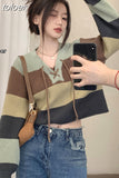 Striped Sweaters for Women V-neck Long Sleeve Jumper Pull Femme Y2k Tops Knitted Casual Cropped Pullovers Ropa