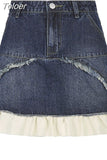 Pleated Mini Denim Skirt Women High Waist A Line Brown Micro Skirt Femme Girls Hot Jeans Skirts Grunge Bottom