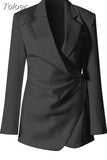 Fashion Women's Dress Notched Collar Slim Spliced Long Sleeve Twist Folds Waist White Suit Dresses Spring 2023 New