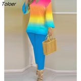 Print Women's Sets Casual Suit Spring Summer Long Sleeve Loose Top Slim Pencil Pants 2 Pieces Set 2023 Lady Outfits