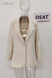 Fashion Women's Blazer Loose Notched Collar Single Button Irregular Long Sleeve Beige Suit Jackets Summer 2023 New