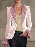 Women's Coat Suit Long Sleeve Collar Digital Print Top Small