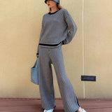 2022 fall two piece set women top and pants Tracksuit Autumn Knitted Sweater wide leg pants Suits Casual