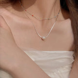 Galaxy Silver Pearl Necklace-Outfit