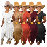 Toloer New Women's Casual And Versatile Pure Color Knitting Sleeveless Tassel Dress-Outfit