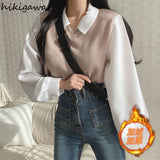 Blouses Women Chic Fake Two Thicked Shirts 2023 Blusas De Mujer Loose All-match Temperament Korean Tops Female