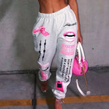 Letter Print High street Sweatpants Women Fashion High Waist Trouser Joggers Pants Drawstring Trousers Harem Pants