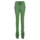 Sisterlinda Street Style Gray Sweatpants for Women Drawstring Casual Extra Long Stacked Pants Winter Thick Warm Trousers