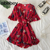 Ruffled Women Playsuits Elastic High Waist Bow Female Jumpsuit Romper Butterfly Sleeve Short Overalls for