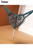 Love Heart Pearl Massuge Lace Thong Low Waist Transparent Sexy Underwear G-String Fashion Women Lingerie Panties Briefs