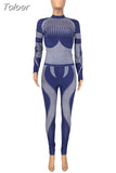 Winter Women's Sets Gymwear Clothing 2023 Geometric Pattern Long Sleeve Slim Tops and Fitness Pencil Legging Female