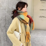 Winter Female Cashmere Plaid Scarf Women Blanket Scarves Wide Lattice Long Rainbow Shawl Wrap Warm Tippet