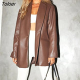 Black PU Leather Blazer Jacket Y2K Motorcycle Jackets Women Autumn Winter High Street Casual Cardigans Warm Suit