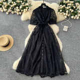 High-End Temperament Dress Women 2025 Summer Fashion Strap To Single Buckle Embroidery Mesh
