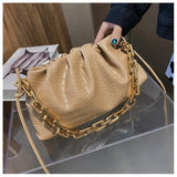 party Day Clutch Thick Gold Chains Dumpling Clip Purse Bag Women Cloud Underarm Shoulder Bag Pleated Hobos Pouch Totes