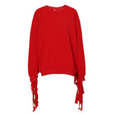 Loose Fit Back Tassels Irregular Sweatshirt New Round Neck Long Sleeve Women Big Size Fashion Spring Autumn 2023