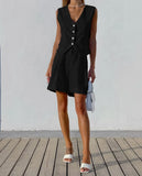 Design Cotton Suit Vest Suit Women's Summer Leisure Sleeveless Vest Shorts