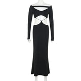 Black Long Sleeve Hollow Out Maxi Dress-Outfit