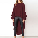 Philosophy Long Sleeve Chiffon Tunic Blouse Spring Asymmetry Long Shirt Tops Ladies Solid Color Fashion Solid
