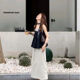 Sense Of The Color Stripe Splicing Sleeveless Sling Vest A Set Of Top Women Loose Thin A Word Half-Body Skirt