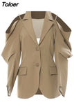 Fashion Women's Blazer Notched Single Breasted Shoulder Hollow Out Chain Design Suit Jackets Tide Spring 2023 New
