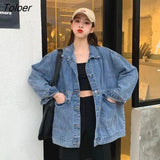 Women Jackets Hot Sale Cool Turn-down Collar Retro Ulzzang Students Harajuku Streetwear Coats Denim Baggy Casual Female