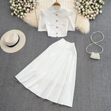 Products For Women's Fashion Sets Stand-Neck Single Buckle Short Top Two Sets Of High-Rise Skirt