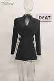 Fashion Women's Suit Jackets New Solid Color Long Sleeve Loose Hollow Out Backless Button Blazers Female Summer 2023