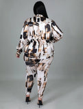 Print Blouse and Pants Plus Size Two Piece