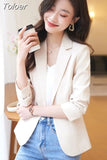 Women Office Lady Streetwear Korean Simple Elegant All-match Solid Long Sleeve Single Breasted Chic Lapel Collar Blazer