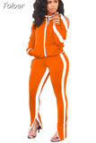 Winter Two Piece Set Tracksuit For Women Long Sleeve Striped Coat And Skinny Pants Sweat Suits Casual Sportswear