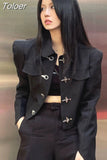 Temperament Jacket Metal Button Tunic Korean Short Suit Coat Y2k Clothes Fashion Turndown Collar Long Sleeve Jackets for
