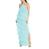 Layered Dress y2k Women Solid Color One Shoulder Sleeveless Backless High Split Ruffled Long Dress 2000s Party