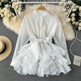 Chic Top Women's Autumn Dress New Lotus Side Of The Ocean Design Bow Tied With Niche