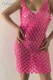 Sexy Fashion Women's Dress New V-neck Sequined Hollow Sespender Colorful Tassel Mini Dresses Female Summer 2023