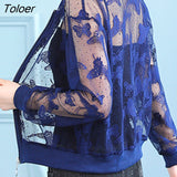 Butterfly Transparent Mesh Shirts Women 2023 Summer Long Sleeve Zipper Up Womens Tops Solid Color Beach Cover Up