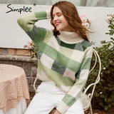 Casual turtleneck plaid women sweater Autumn winter long sleeve knitted sweater female Streetwear ladies pullover