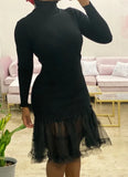 Knit Fishtail Mesh Patch Crew Neck Casual
