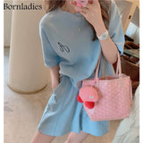 Letter Embroidery Casual COTTON Tracksuit Women T-shirt +shorts 2 Pieces Set Female Chic Loose T-shirt + Shorts
