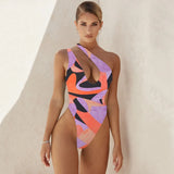 One Piece Swimsuit 2021 Swimwear Women Print One Shoulder Bodysuit Push Up Monokini Brazilian Bathing Suit Summer