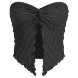 Bandeau Top Summer Women Solid Color Off Shoulder Strapless Sleeveless Twist Front Split Bandeau Tube Tanks Party