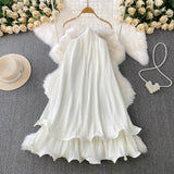 Holiday Wind Sexy Bare Back Hanging Neck Sling Dress Women's Summer Loose Thin Pony Cake